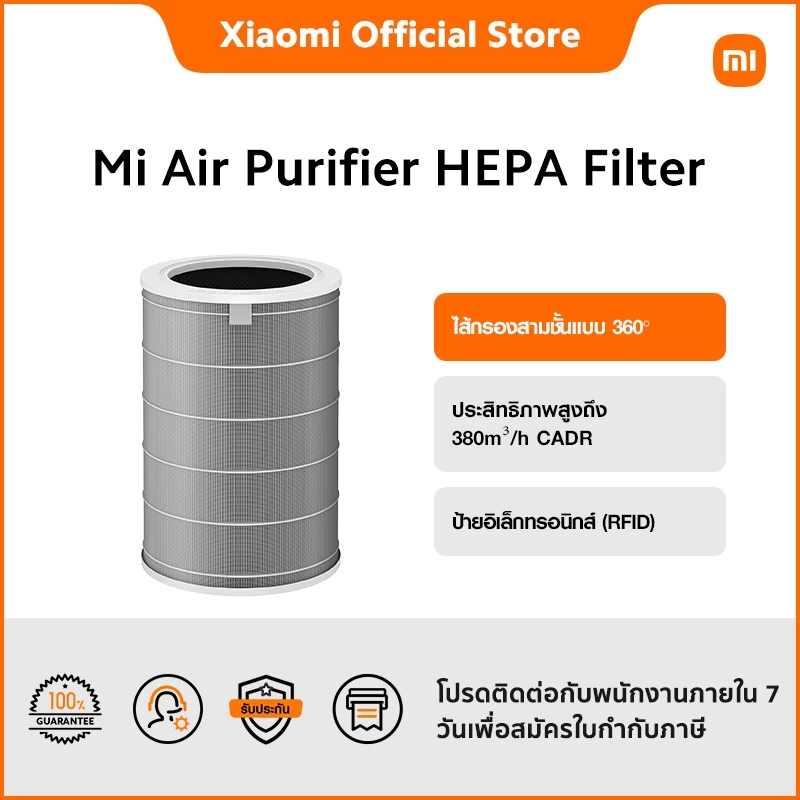 Mi Air Purifier HEPA Filter ไส้กรองสามชั้นแบบ 360°|ประสิทธิภาพสูงถึง 380m³/h CADR|ป้ายอิเล็กทรอนิกส์ (RFID)
