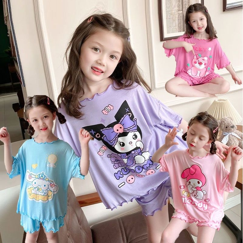 PRINCESS KESLI ชุดกางเกงขาสั้นลายการ์ตูนเสื้อยืดเด็กผู้หญิง ชุดนอนเด็ก ชุดเซ็ตเด็กผู้หญิง 3-14 ปี
