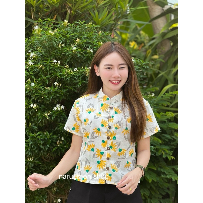 เสื้อผ้าฝ้ายพื้นเมืองคอจีนพิมพ์ลาย