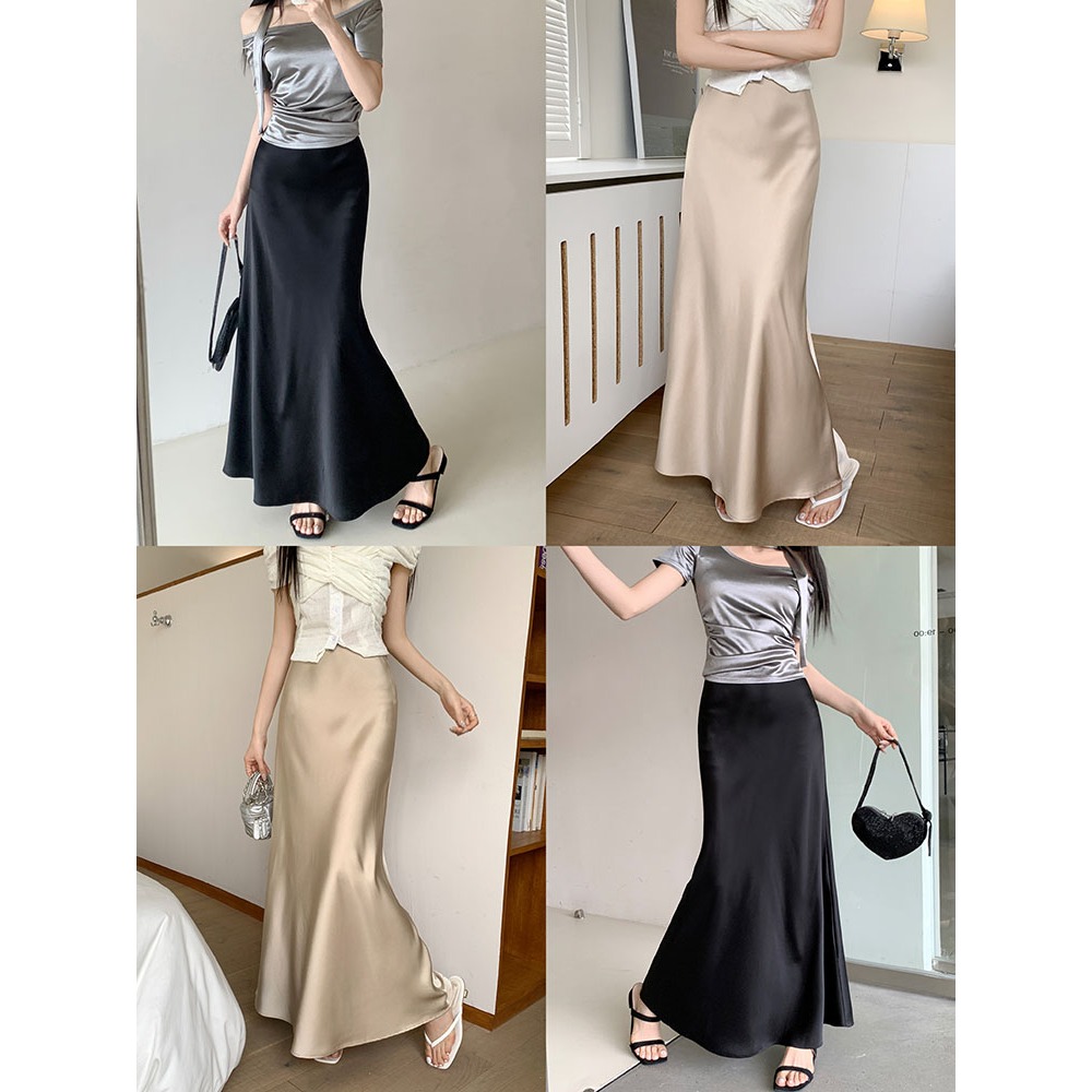🌸MIMI&DIDI🌸  กระโปรงยาว 5สี เอวสูง ผ้าเดรป แฟชั่นฤดูร้อน สําหรับผู้หญิง8807