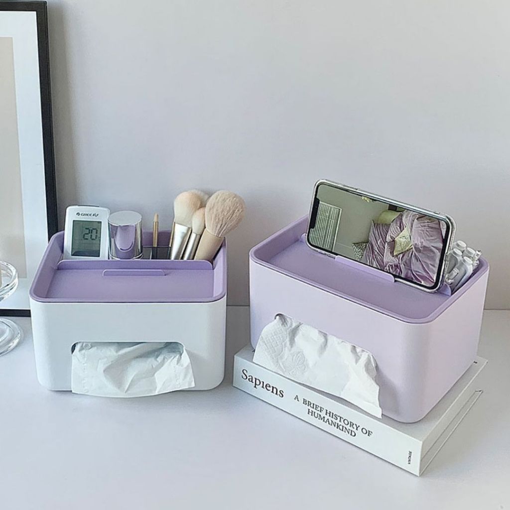 【พร้อมจัดส่ง】กล่องทิชชู่ กล่องใส่กระดาษทิชชู่ แบบตั้งโต๊ะประหยัดพื้นที่ สไตร์มินิมอล เก็บเครื่องสำอาง ตั้งมือถือ ใส่ของเ