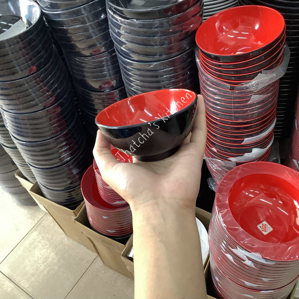 (Basic) ชามบะหมี่ เนื้อเมลามีน ทรงโคม ขนาด 4 นิ้ว บรรจุ 12 ใบ สีดำแดง