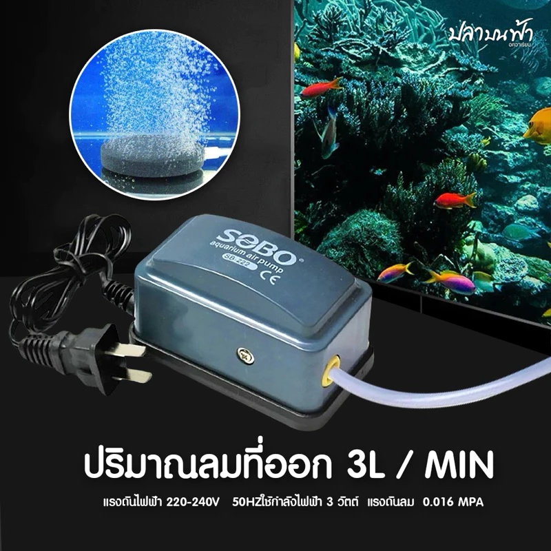 ปั๊มลมออกซิเจน SOBO รุ่น SB-222, SB-222A ออกซิเจนปลา และสัตว์น้ำทุกชนิด ออก 1 ทาง ความแรง 3 ลิตร/นาที เสียงเบาประหยัดไฟ thumbnail 4
