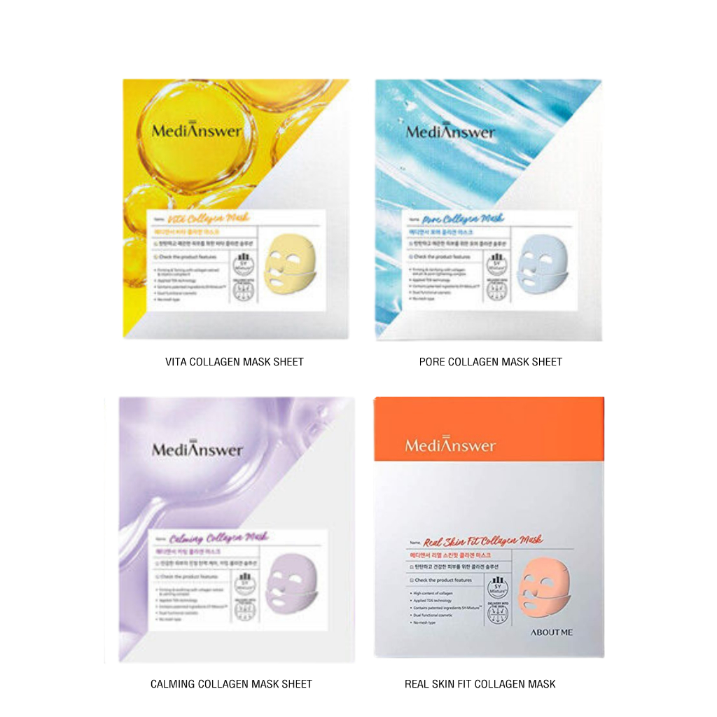 MEDIANSWER COLLAGEN MASK SHEET 4 สูตร VITA / CALMING / PORE / Real Skin