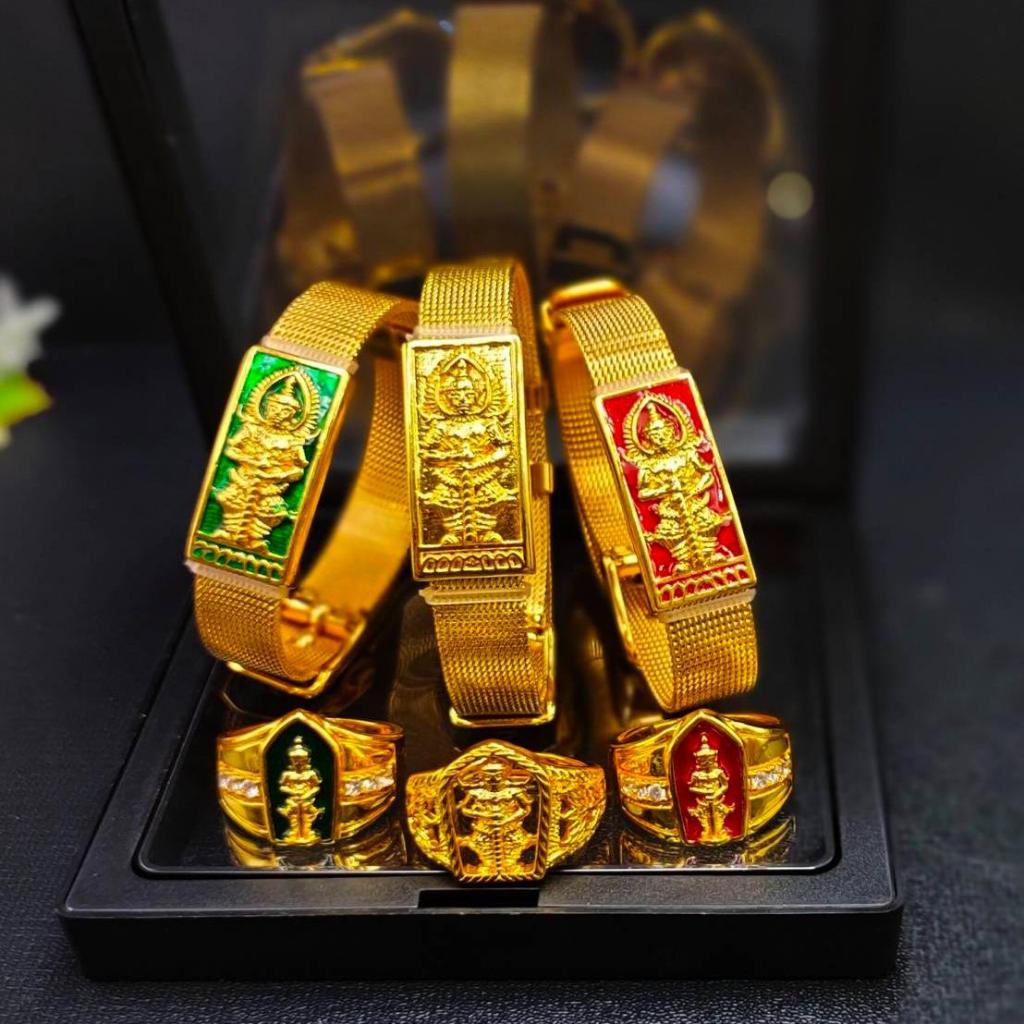 ชุด ข้อมือ แหวนปรับขนาดได้ ท้าวเวสสุวรรณ พร้อมกล่องดำ ช่วยเสริมดวง โชคลาภ