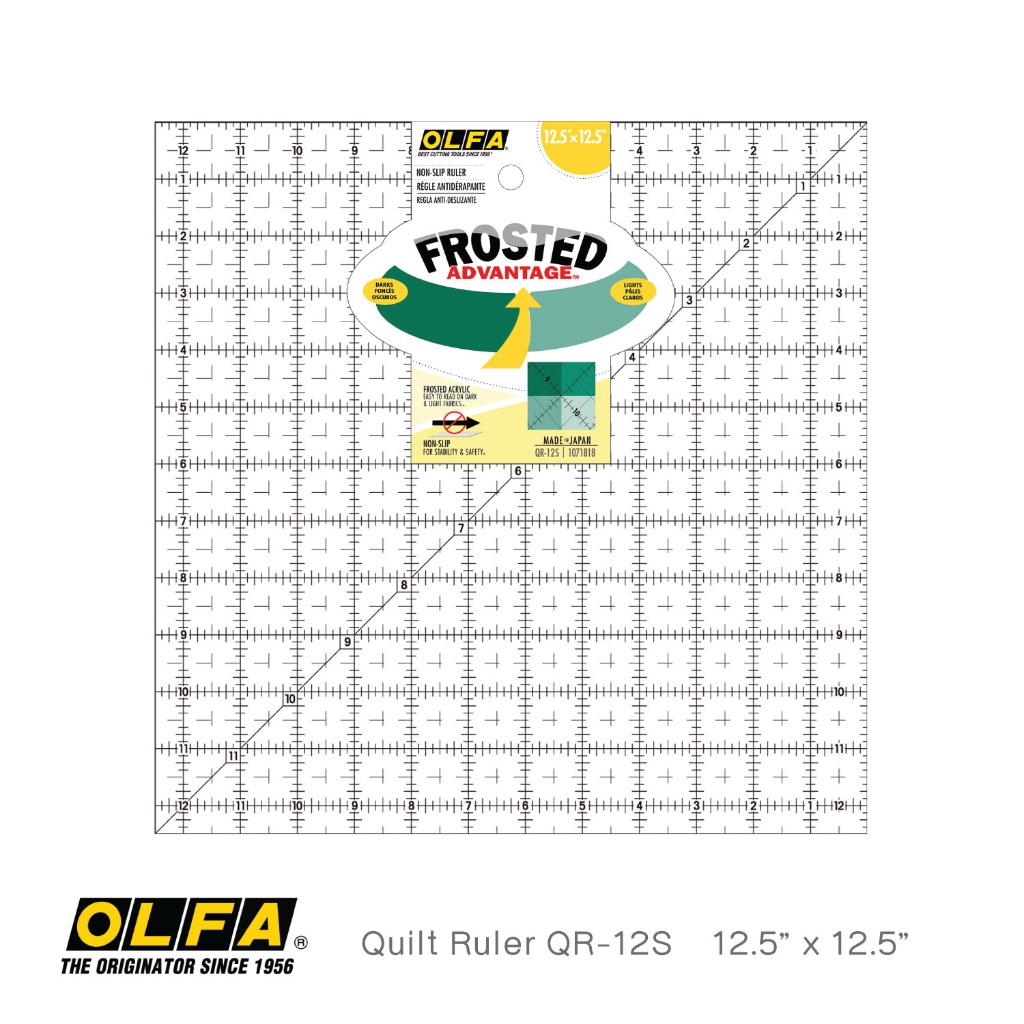 OLFA ไม้บรรทัดสเกลตัดผ้างานควิล์ท QR-12S 12.5 x 12.5 นิ้ว