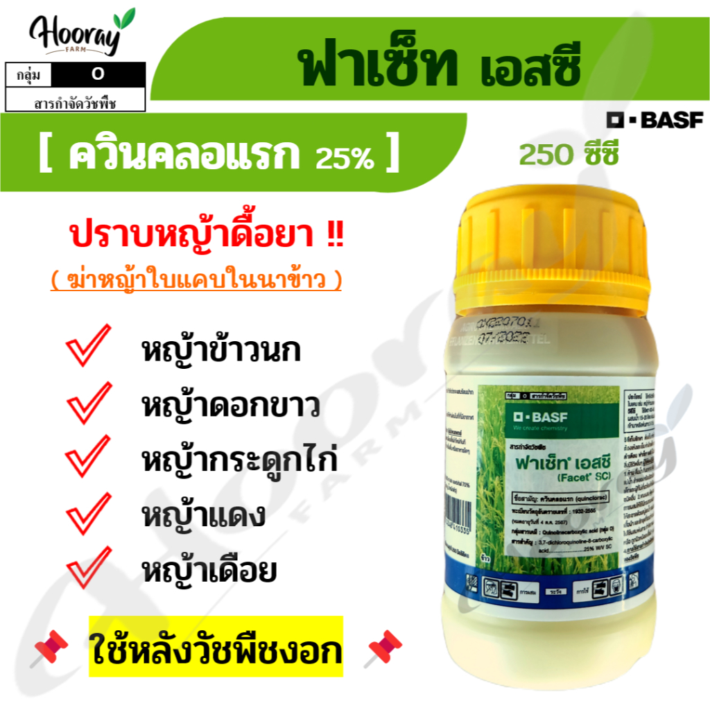 ฟาเซ็ท 250 cc ( ควินคลอแรก ) กำจัดวัชพืช หญ้าใบแคบ หญ้าข้าวนก หญ้านกสีชมพู หญ้าพุ่มพวง หญ้าลิเก