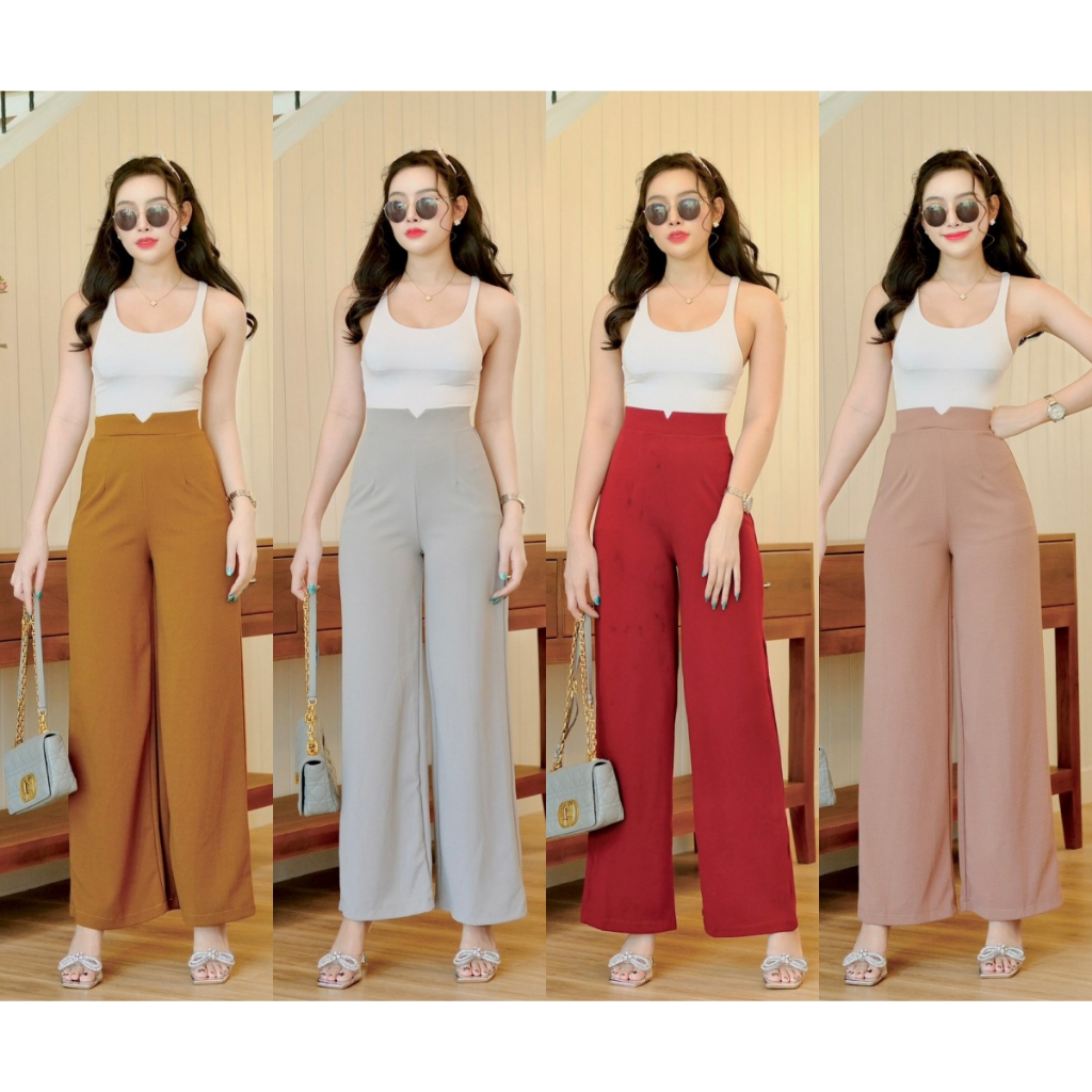 กางเกงผ้าวูลเวฟขากระบอกใหญ่เอววี (A6,A7,A8,A26,A27,A28,A46,A47,A47,A66) M2897