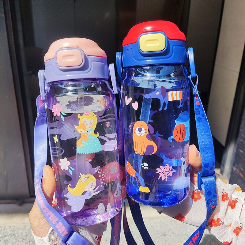 กระติกน้ำหูกวาง กระติกน้ำลายการ์ตูน ขวดน้ำเด็ก ฟรีสายคล้องคอ ขนาด 270 ml พร้อมส่ง มีให้เลือก 4 สี