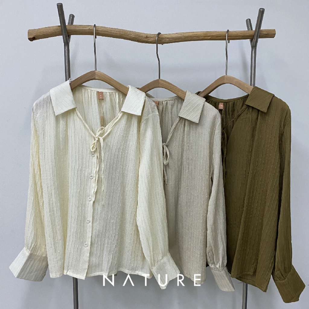 🤎ลด 𝟲𝟬.-พิมพ์ NTBCTT🤎nature.bkk - TPN1153 เสื้อเชิ้ตคอปกเเขนยาว dahlia long sleeve