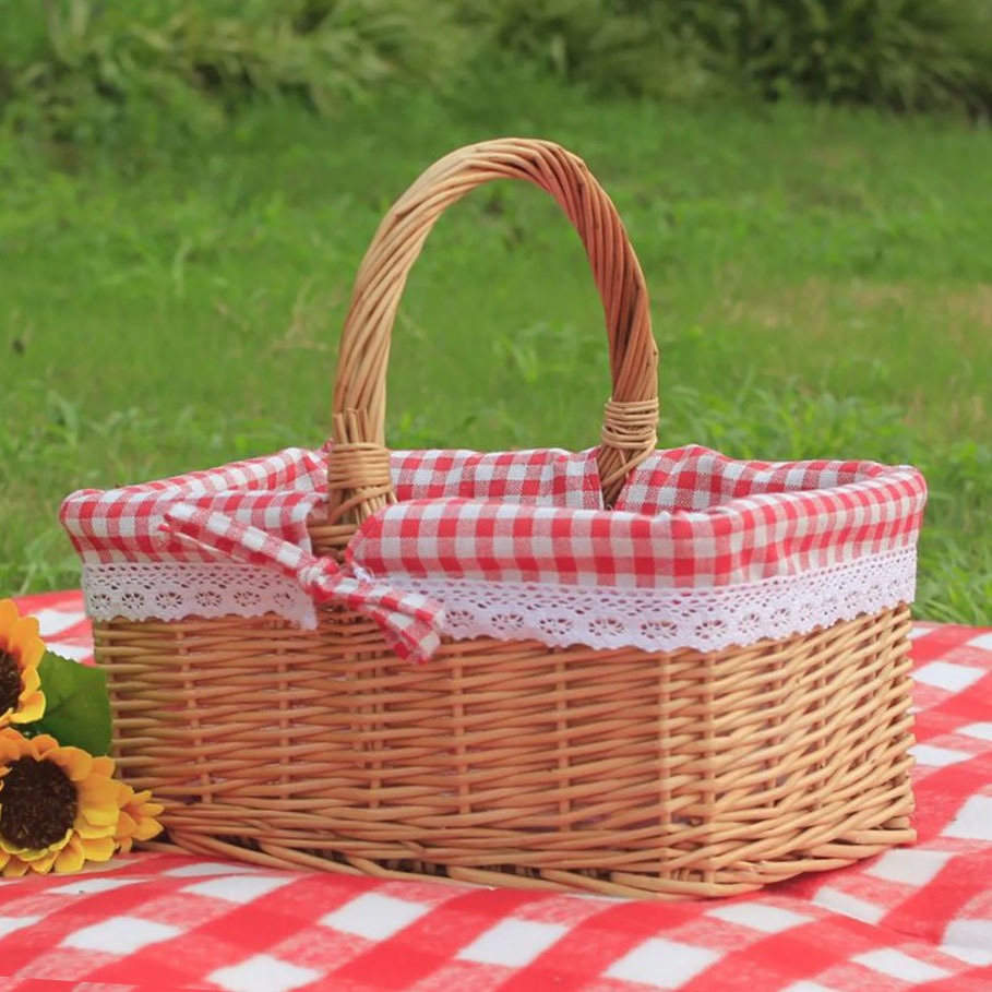ตะกร้าสานหวาย ตะกร้าปิกนิค ตะกร้าหูหิ้ว ทรงสี่เหลี่ยม คล้องแขน+ถือ