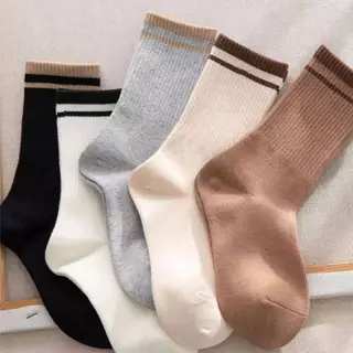 (พร้อมส่ง) ถุงเท้าข้อยาวสีเอิร์ธโทน ขีด2เส้น ข้อยาว ขนาดFree size unisex