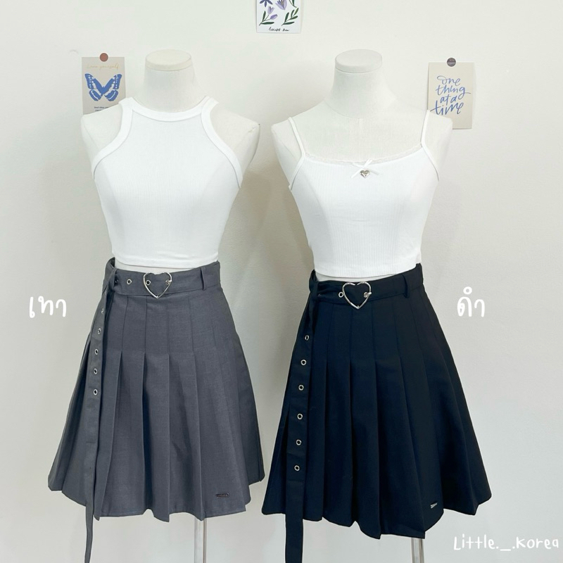 {รุ่น Ester Belt} พร้อมส่ง! 2 สี ยาว 18.5” XS-3XL เอวถึง 33” กระโปรงเทนนิสสีล้วน มีเข็มขัด มีซับใน