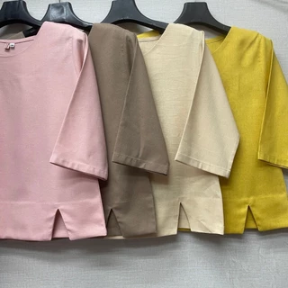 เสื้อคอกลมแขนสามส่วน เสื้อลินินผสมฝ้าย100% เนื้อผ้าแน่น ไม่ยืดไม่ย้วย สวยทันสมัย สีสันสดใส สินค้าพร้อมส่ง มีไซส์ 38-50