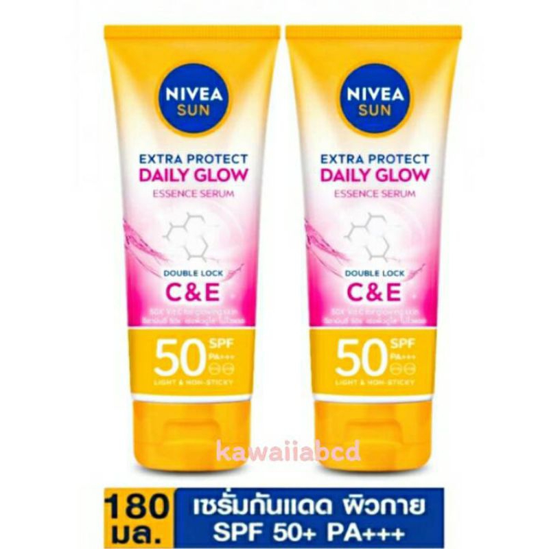 นีเวีย ครีมกันแดด ทาผิวกาย 180mlx2 สีชมพู NIVEA Sun Daily Glow SPF50PA+ C&E นีเวีย ซัน เซรั่ม บำรุงผิวขาว นีเวียโลชั่น