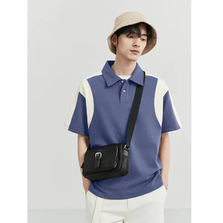 CLIFF เสื้อโปโลผู้ชาย สไตล์เกาหลี ผ้าวาฟเฟิลด์ สีเย็บต่อกัน แฟชั่นยอดนิยม ลำลองใส่สบาย