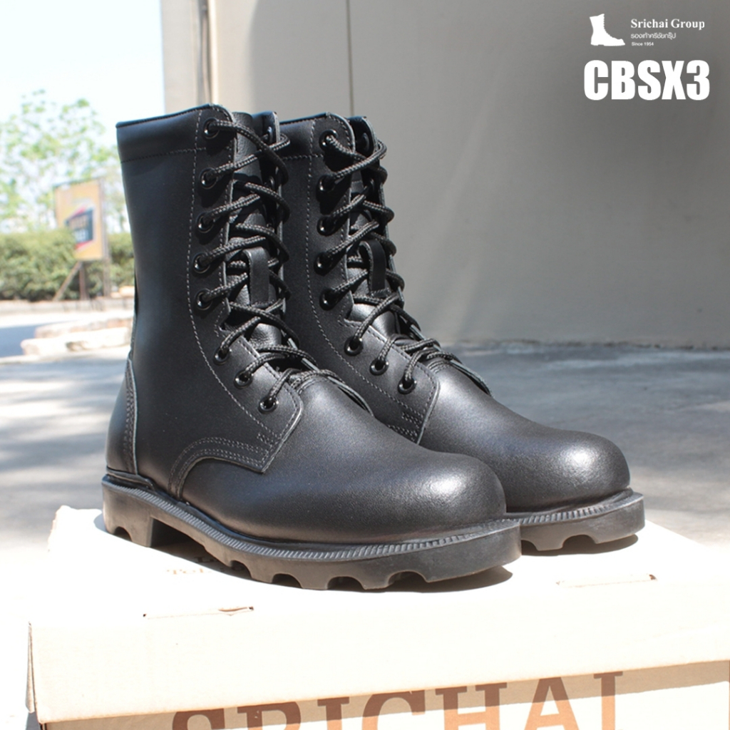 คอมแบท รุ่น CBSX3 หนังวัวแท้ พื้นโรเสิร์ทพร้อมติดเหล็กชิดเท้ามนรีสีดำ by Srichaigroup