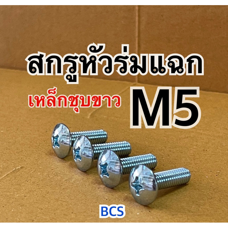 M5 (เบอร์8) สกรูหัวร่มแฉก JT เหล็กชุบขาว
