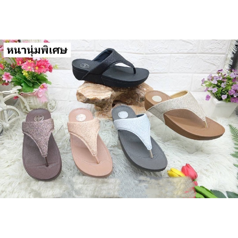 พร้อมส่ง รองเท้าเพื่อสุขภาพ หนีบกากเพชร พื้นสูง1.5นิ้ว ใส่สบายนิ่มมาก