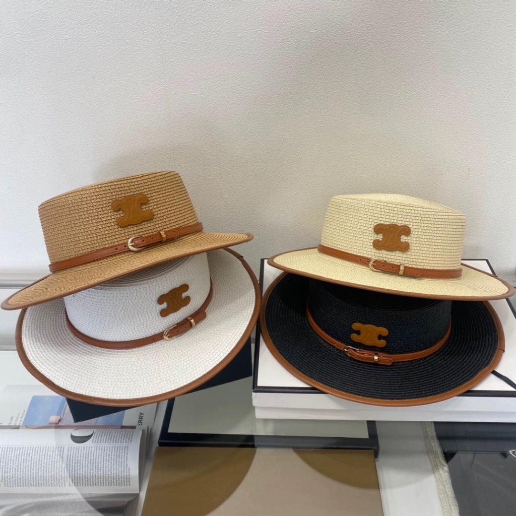 หมวกสานคัพเค้ก แต่งเข็มขัด หมวกสาน ป้องกันรังสียูวี แฟชั่นฤดูร้อน สีขาว ครีม กากี A777