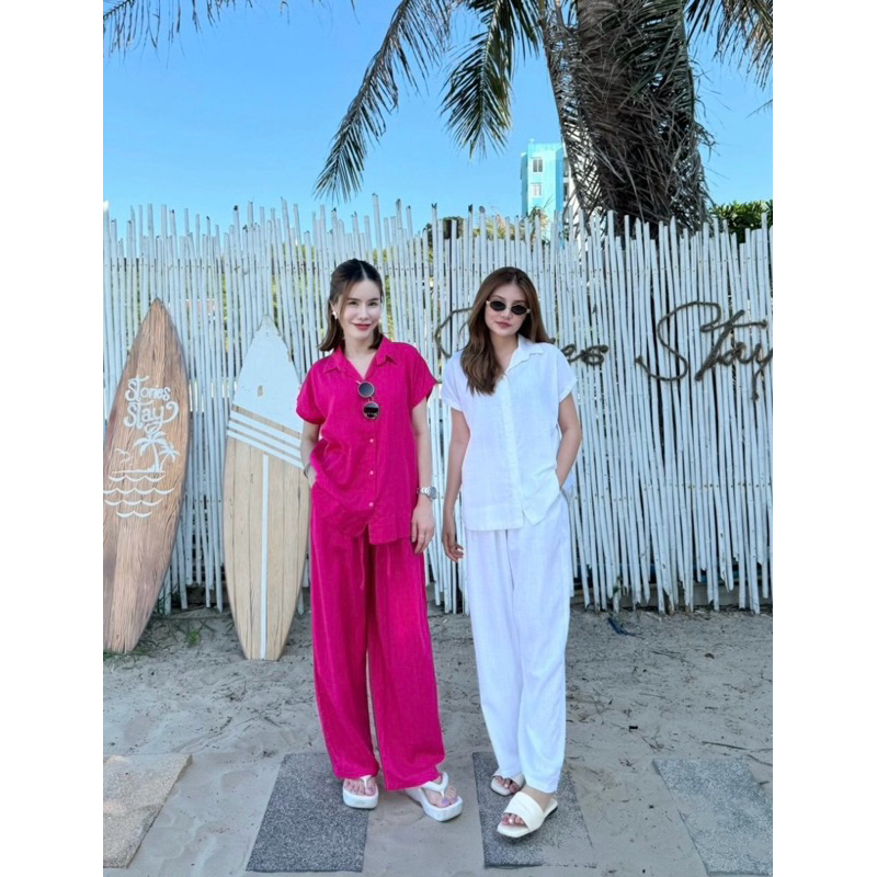ชุดเซ็ต ผ้าลินินเกรดดี Short linen set ใครใครก็ใส่ได้ ผ้าทิ้ง มีน้ำหนัก ใส่สวยมีหลายสีให้เลือก