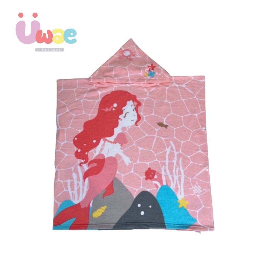 Uwae ผ้าขนหนู ผ้าเช็ดตัวเด็ก ผ้าขนหนูคลุมตัว ลายพี่เงือกแสนสวย Cute Mermaid รุ่น TW049