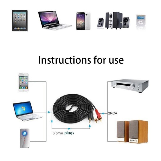 สาย Aux to RCA 1 ออก 2 Cable (สีขาว/แดง) สายสัญญาณเสียง ความยาว 1.5เมตร 3เมตร 5เมตร 10เมตร 15เมตร 20เมตร