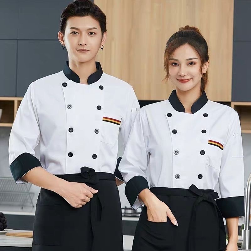 ชุดเชฟทำอาหาร เสื้อแขนยาว ชุดเชฟ2ชิ้นเสื้อ+ผ้ากันเปื้อนUNISEX Chef overalls LONG