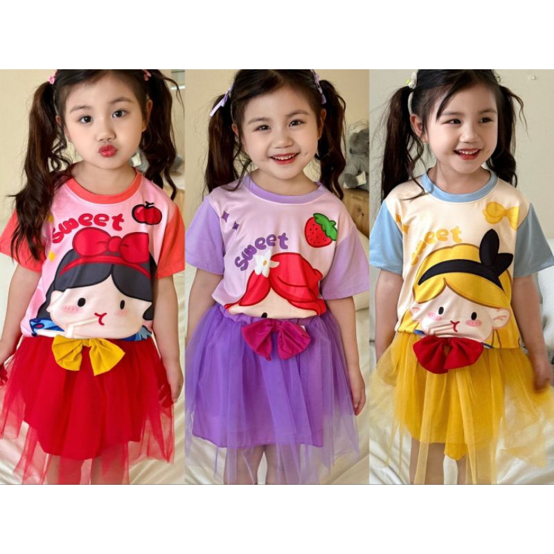 พร้อมส่งในไทย ชุดเจ้าหญิงชานม+กระโปรงฟรุ้งฟริ้ง/งานป้ายBB kids/ผ้าcottonนิ่ม