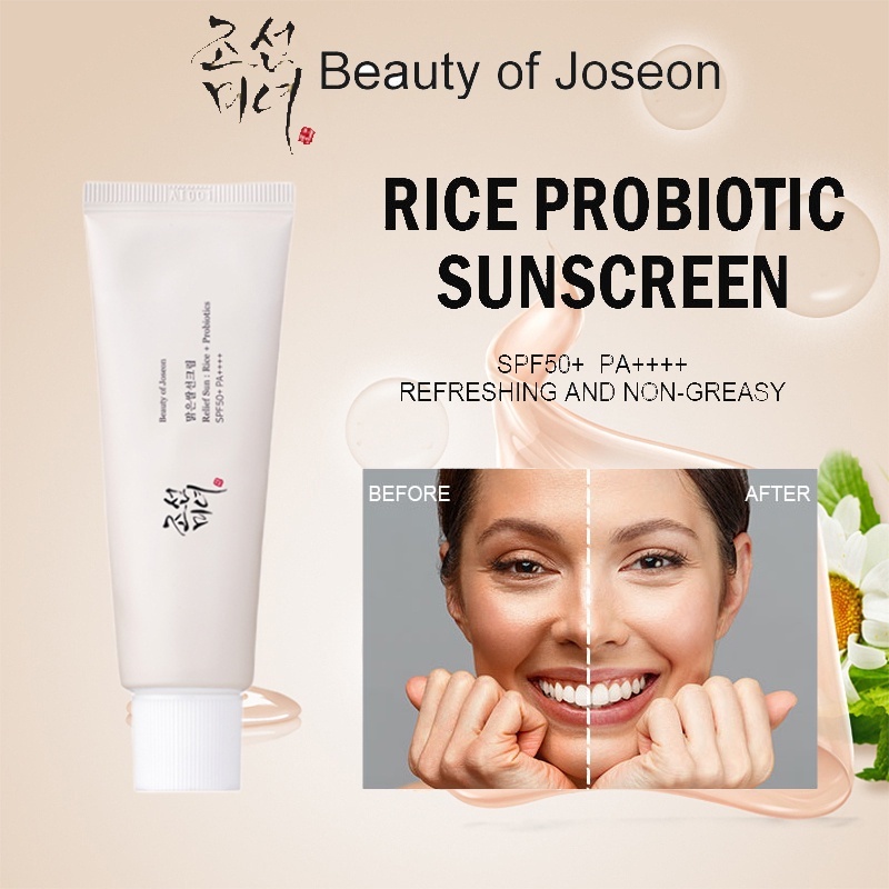 Beauty of Joseon Relief Sun SPF50 + PA ++++ 50ml Rice + Probiotics ครีมกันแดด น้ําหนักเบา เกลี่ยง่าย.