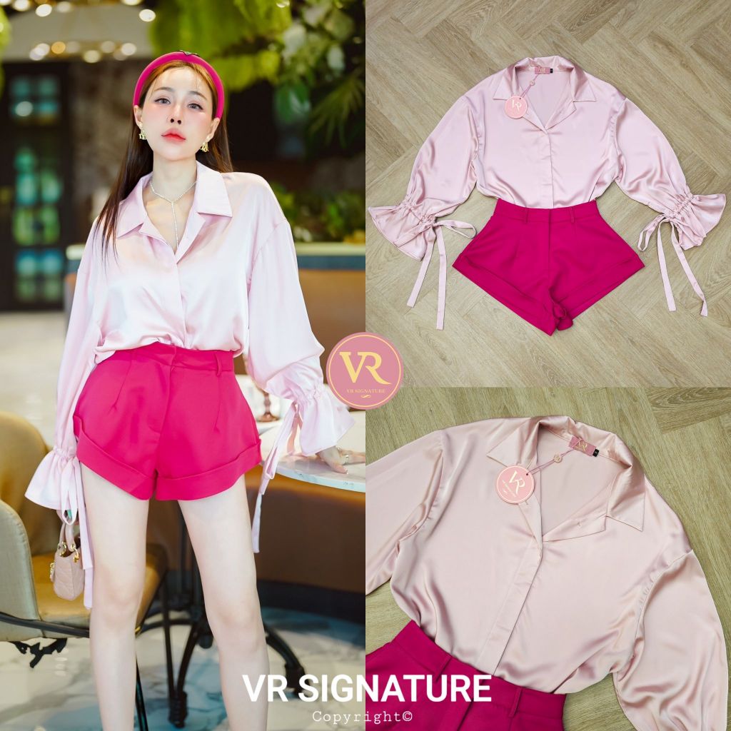 VR Signature Set เสื้อเชิ้ตแขนยาวปลายแขนบานดึงรูดผูกโบว์