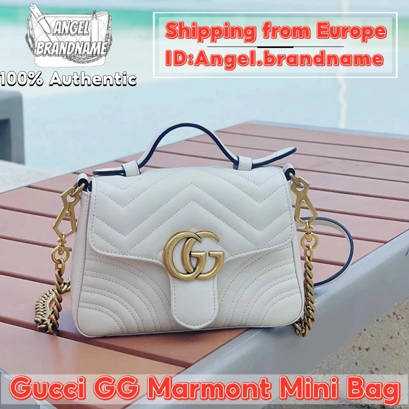 👜กุชชี่ GUCCI GG Marmont Mini Top Handle Bag กระเป๋า สุภาพสตรี/กระเป๋าสะพายไหล่