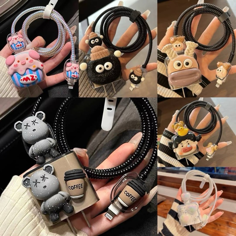 สิงค้าพร้อม​ส่ง​ ชุดถนอม​สาย​ชาร์จ​การ์ตูน​น่ารัก​iPhone​11/12​pmax.​สายเคเบิลข้อมูลฝาครอบป้งกันสายสำ​หรับ​18w/20wห้ว