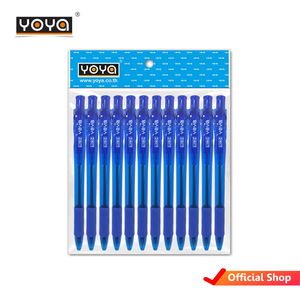 YOYA ปากกาลูกลื่น 0.5 มม หมึกน้ำมัน แบบกด แพ็ค 12 ด้าม รุ่น 1089 / หมึกน้ำเงิน