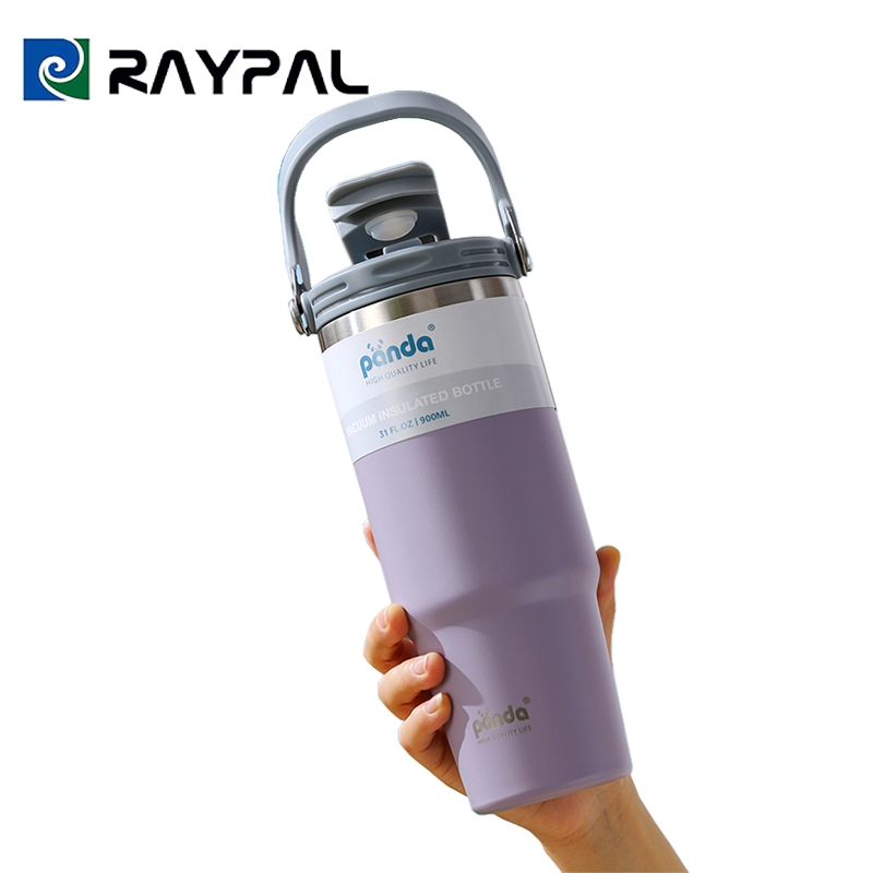 PANDA(ของแท้) แก้วเก็บความเย็น 900ML รุ่นมีหูหิ้วมีหลอด เย็น 304 เก็บความร้อน สแตนเลส พร้อมหลอด พร้อ
