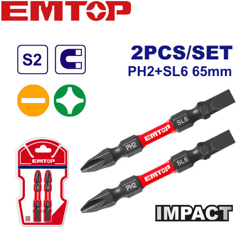 EMTOP ดอกไขควงกระแทก แพ็คละ 2 ชิ้น รุ่น ESBTM7HL665 ( Impact screwdriver bits ) งานคุณภาพสูง