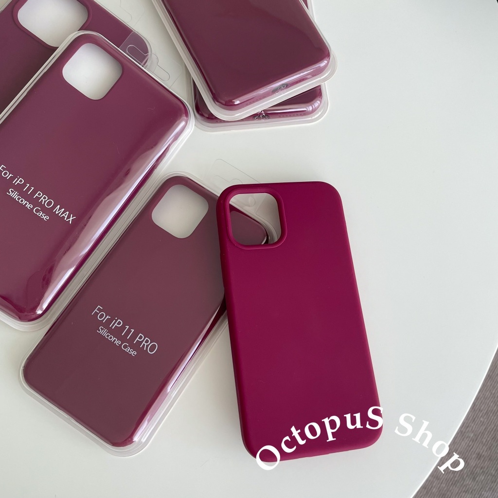 (สีไวน์) เคสซิลิโคนสีล้วน ไม่มีโลโก้ เนื้อซิลิโคน บุกำมะหยี่ ลบรอยปากกาได้ ***พร้อมส่ง 7-16 pro max***