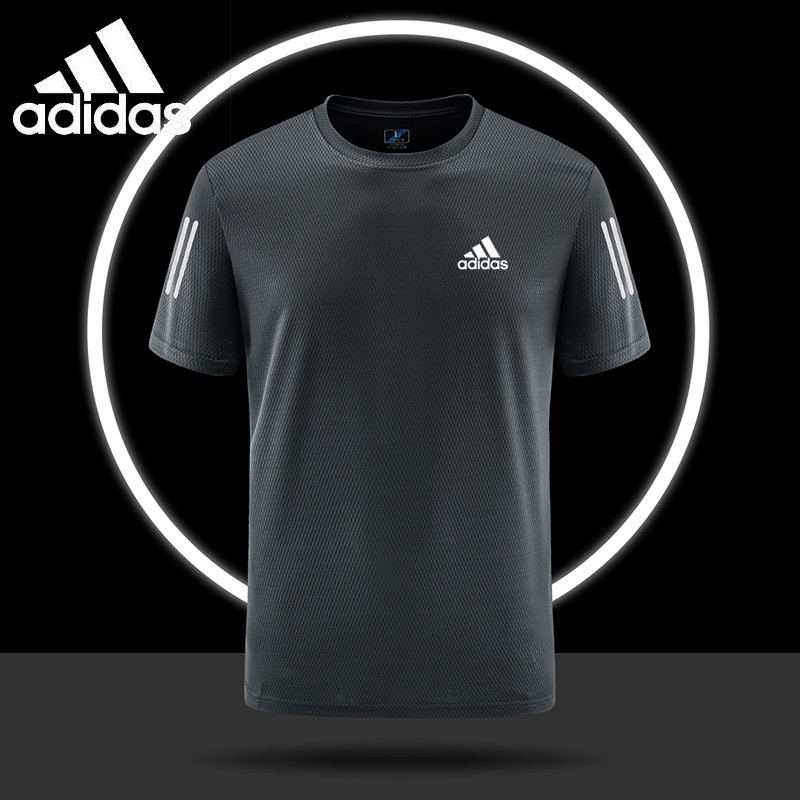 Adidas เสื้อยืดคอกลม เหมาะสำหรับกีฬากลางแจ้ง ฟิตเนส จ๊อกกิ้งยาว หลวมและระบายอากาศได้ เสื้อกีฬาแขนสั้นขนาดใหญ่สีทึบ
