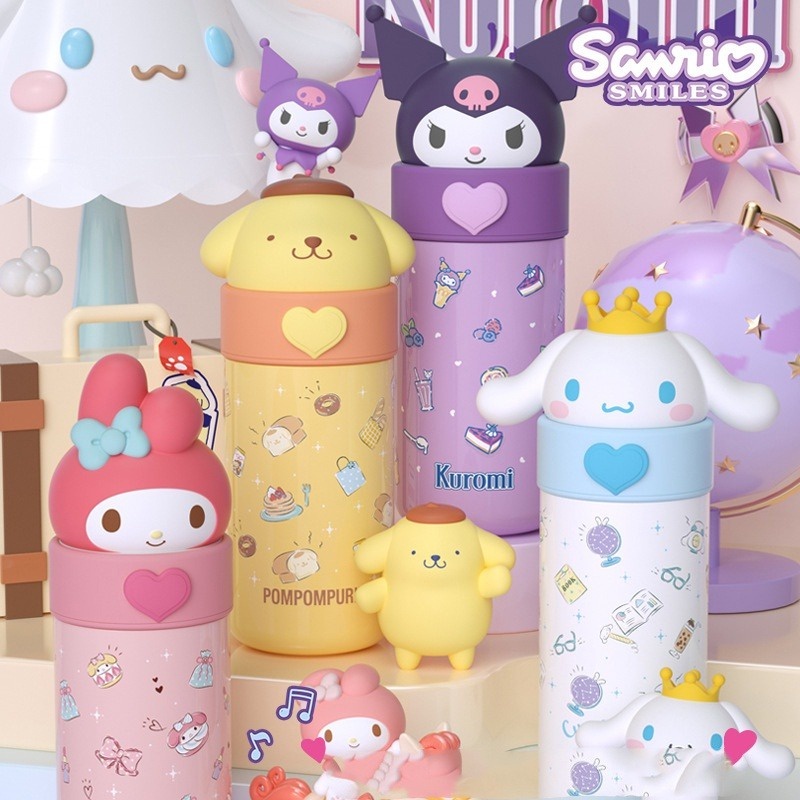 พร้อมส่ง กระติกน้ำเก็บอุณหภูมิ Sanrio แท้ 350ml. สแตนเลส316 ขวดน้ำเก็บร้อน-เย็นแก้วบอโรซิลิเกตสูง ลายซานริโอ้