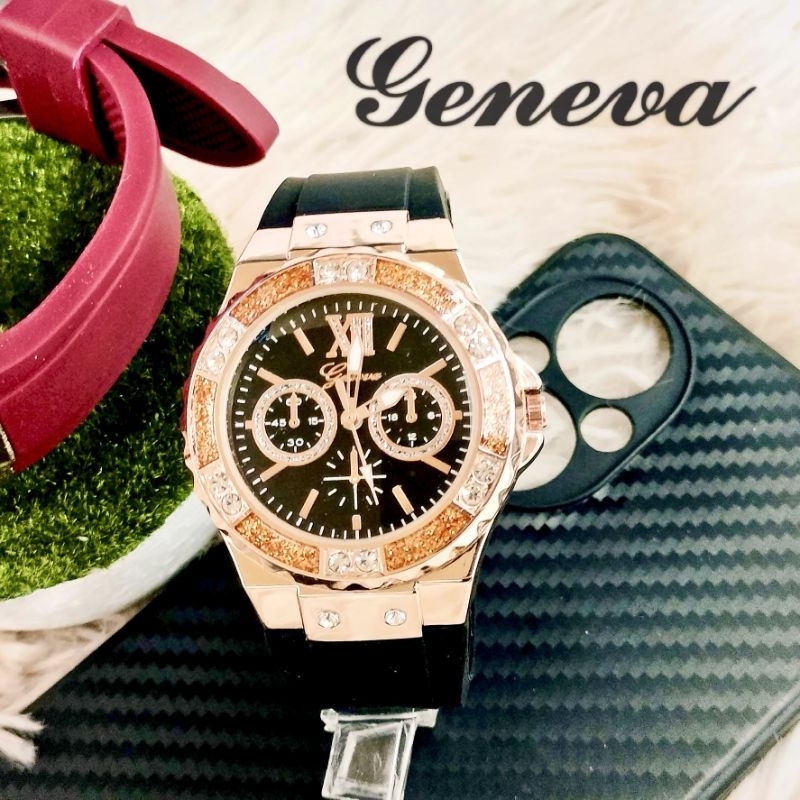 นาฬิกา GENEVA เจนนิวา เเบรนด์แท้  สไตล์ทรงเกรส สายยางนิ่มใส่สบายมากมีหลายสีให้เลือก ใส่ได้ทุกวัย