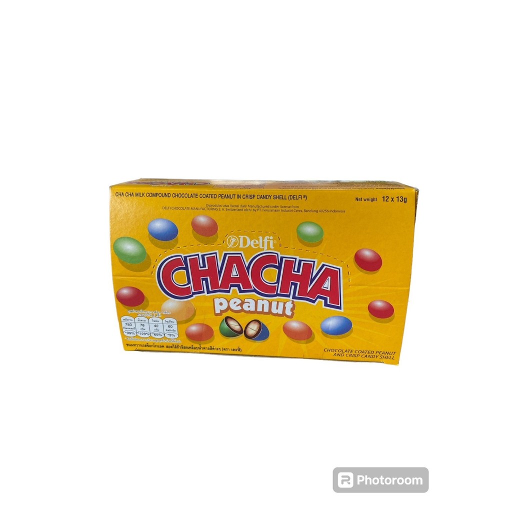 DELFI CHACHA PEANUT เดลฟี่ ชาช่า ลูกอมช็อกโกแลตสอดไส้ถั่วเคลือบน้ำตา ขนาด 13กรัม บรรจุ 12ชิ้น CHOCOL