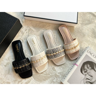 รองเท้าแตะแฟชั่น ผ้าทวิตอะไหล่โซ่สีทอง สวยๆ ใส่สบาย พร้อมส่ง…