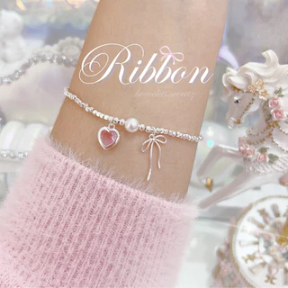 🎀 ลด80฿🪞🩷 โค้ดหน้าร้าน 🎀🩷 New~ Ribbon 🎀 สร้อยคอชุบเงินแท้ สร้อยข้อมือ กำไลหัวใจ โบว์ Pandoran Aurora Bloom