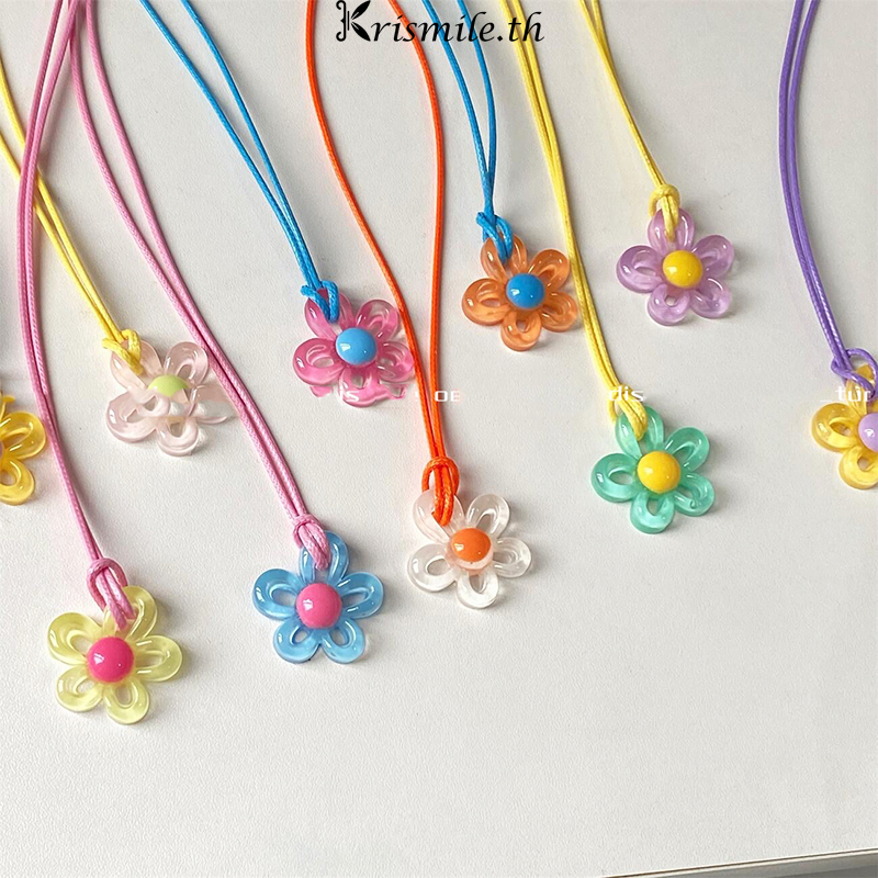 COD-ในไทย💖สร้อยคอ จี้ดอกไม้ ที่มีสีสัน น่ารักหวาน Y2kสไตล์เกาหลี นักเรียนสำหรับผู้หญิง การออกแบบ Dopamine-Kri