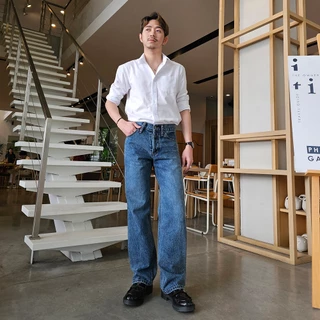 Golden Zebra Jeans กางเกงยีนส์ชายทรงขากระบอกใหญ่ผ้าไม่ยืดเอวสูงไซส์เล็กไซส์ใหญ่ #209/1