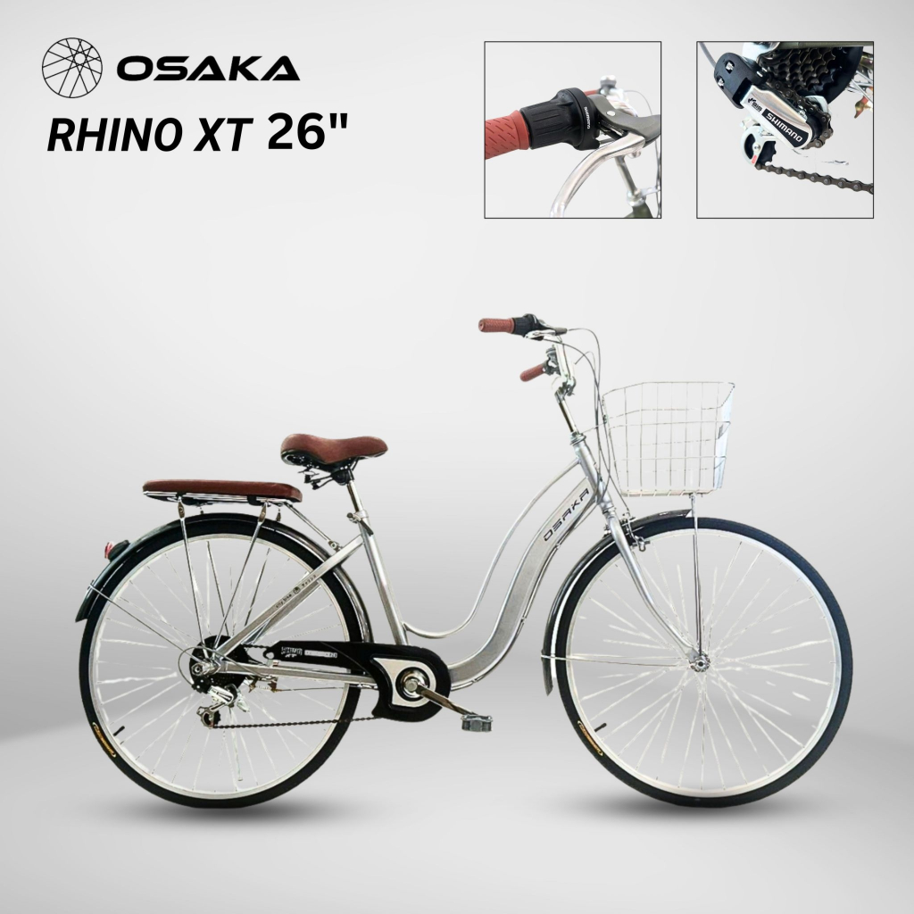 OSAKA จักรยานแม่บ้าน ตะกร้าสแตนเลส เกียร์ SHIMANO 7 สปีดรุ่น RHINO XT 24/26