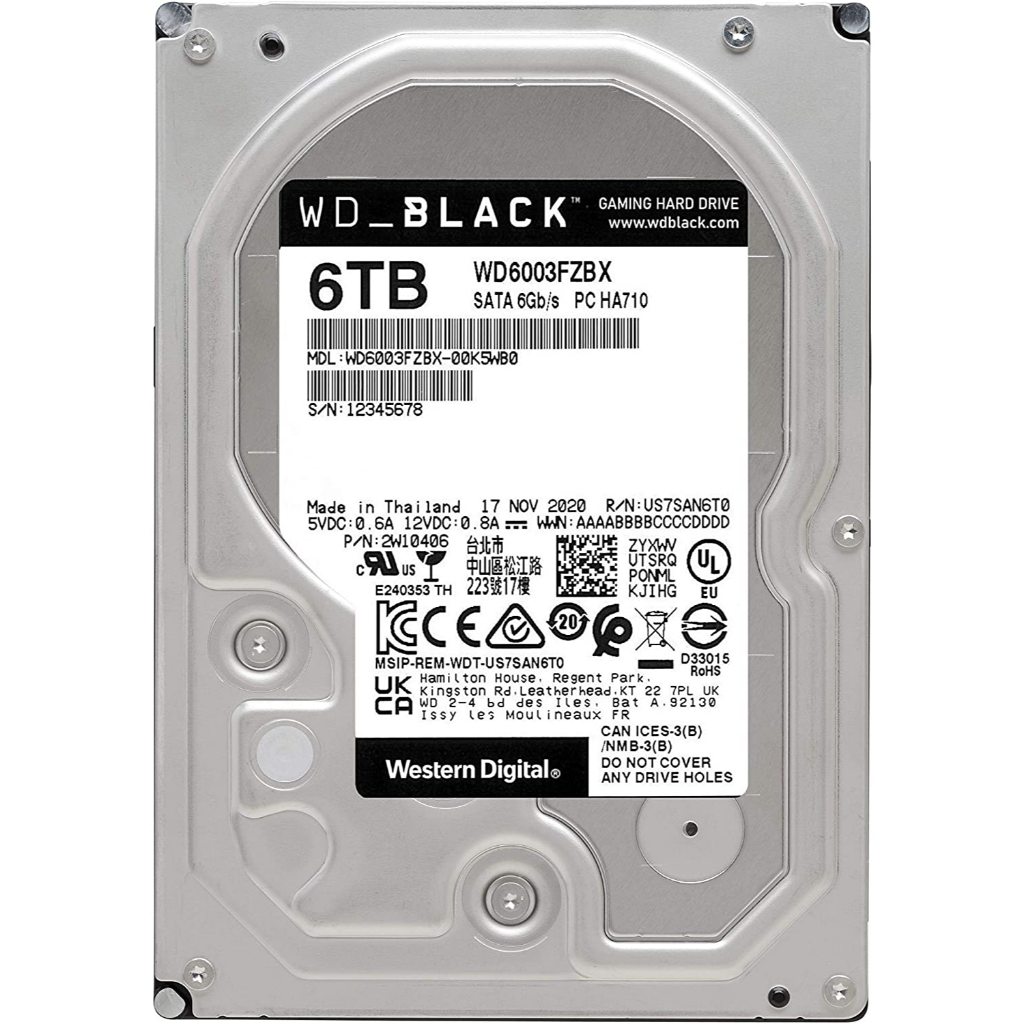 6TB 3.5" HDD (ฮาร์ดดิสก์ 3.5") WD BLACK - 7200RPM SATA3 (WD6004FZWX)
