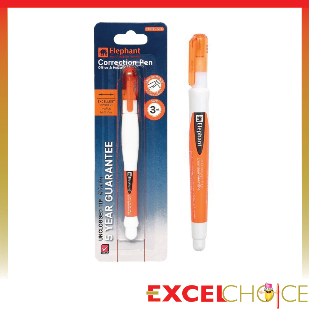 [ซื้อครบ129บาท แถมแฟ้มกระดุม] ตราช้าง ปากกาลบคำผิด 3 มล. 7 มล. Elephant