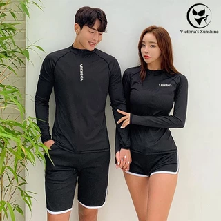 ชุดว่ายน้ำผู้หญิง ทูพีช แขนยาว สีดํา กันuv ชุดว่ายน้ําคู่ สไตล์สปอร์ต ผ้าแห้งเร็ว#0319