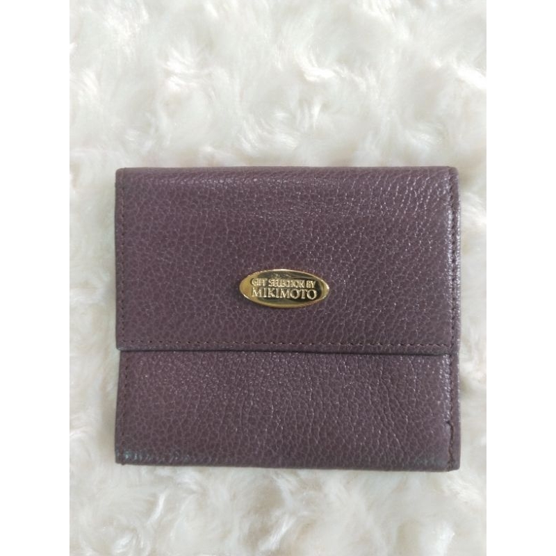 กระเป๋าใส่เหรียญหนังแท้สีน้ำตาล Mikimoto